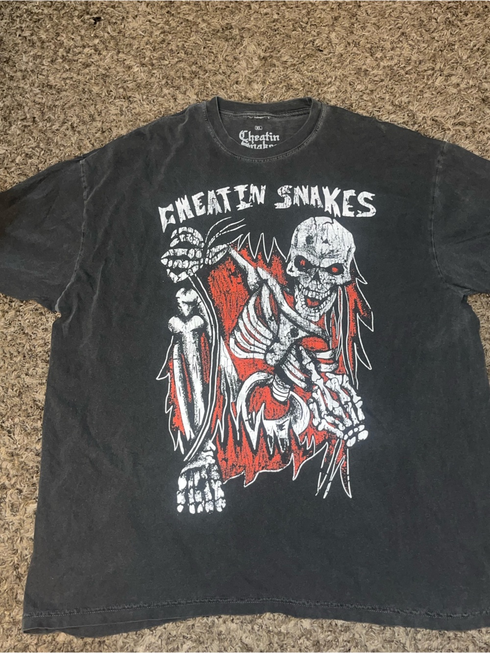 NAK Black Short-Sleeve Tee with White and Red Skeleton Graphic